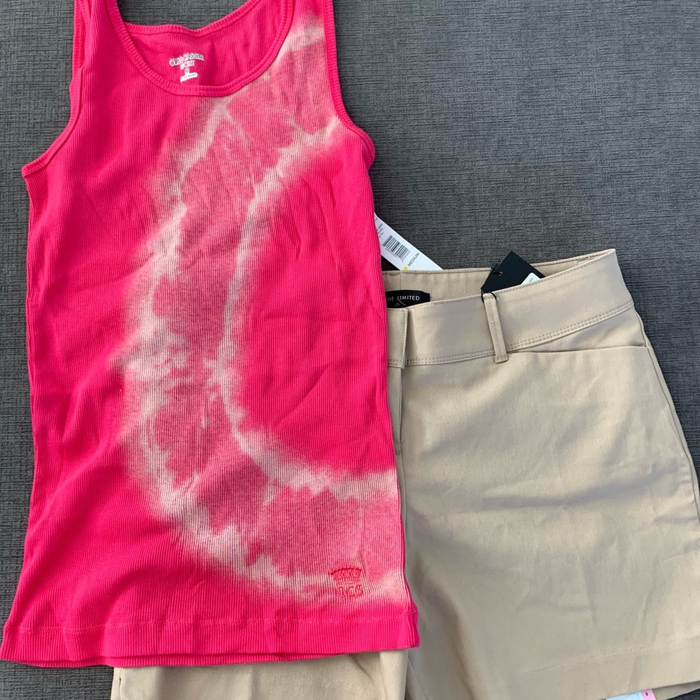 NWT Oleg Cassini Sport Tank Top Hot Pink with Tan Sz M